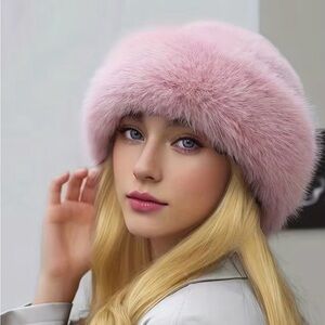 Elegant Pink Faux Fur Hat
